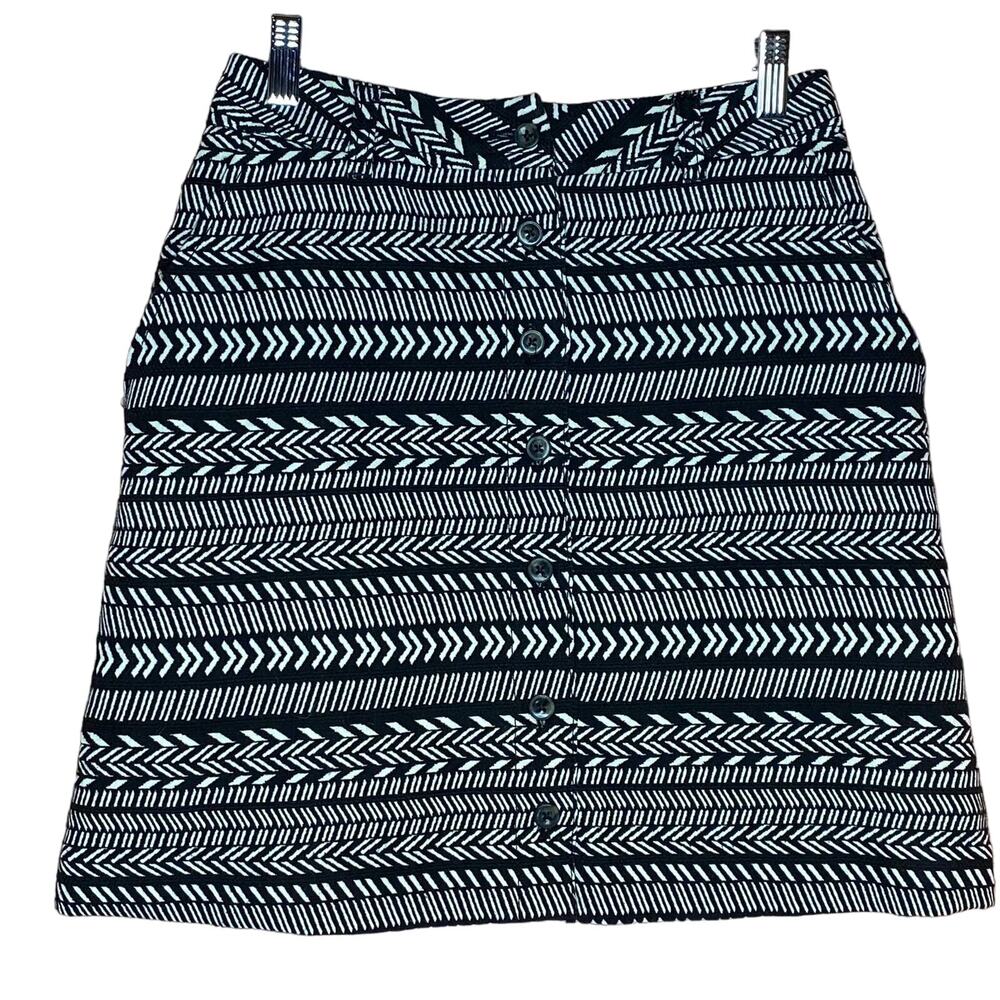 Anthropologie Maeve Sz 4 Geometric Aztec Skirt Button Up Black White Tribal Boho